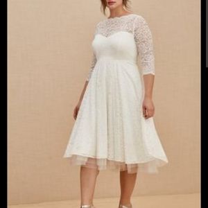 Torrid Ivory Lace Tea Length Wedding Dress